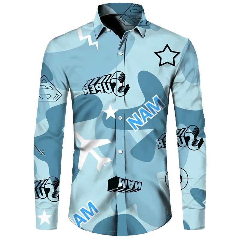 thumbnail image 1 of Camisa de primavera y otoño más nueva para hombre, camiseta de manga larga con estampado 3D de camuflaje, camisa informal con cuello vuelto y botones, camiseta para hombre y mujer, 1 of 5