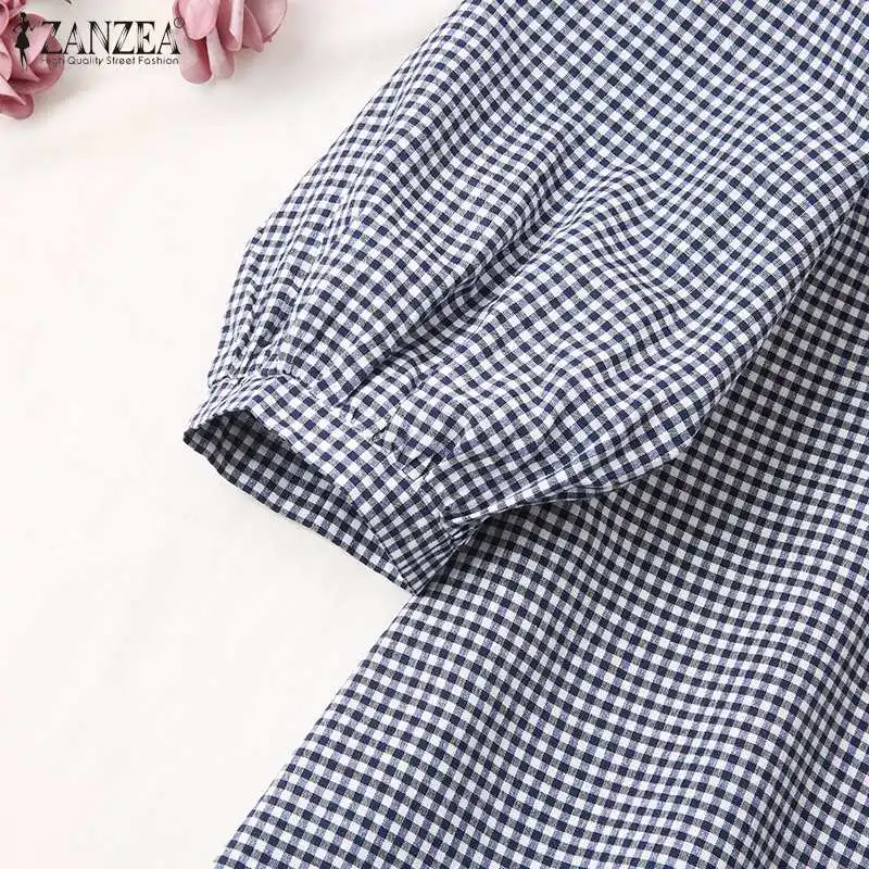 Vintage Plaid Karierte Bluse ZANZEA Herbst Frauen Tops Casual O Neck 3/4 Hülse Baggy Shirt Weibliche Elegante OL Arbeit Blusas 2024 – Detail 13