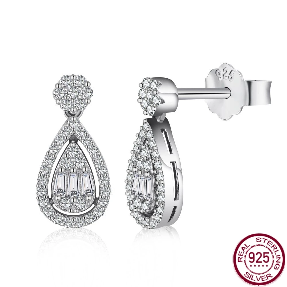 

European and American 925 Silver High Carbon Diamond Gemstone Wedding Earrings Fashion Fine Jewelry Wholesale