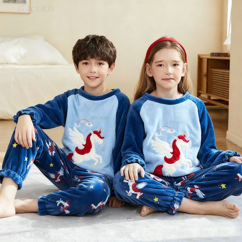 الفانيلا طفل الفتيات منامة الشتاء طويلة الأكمام ملابس الأطفال ملابس خاصة في سن المراهقة منامة منامة مجموعات للأطفال 4 6 8 1216 سنة