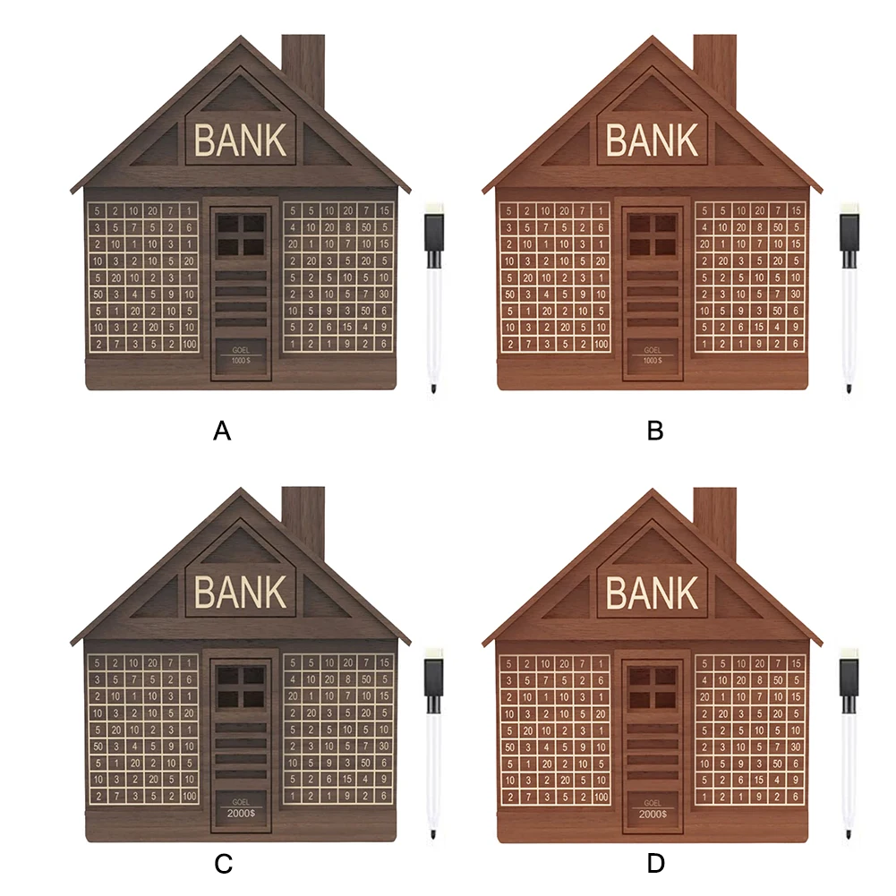 House Shaped Piggy Bank Money Saving Box with Number & Marker Rustic Coin Bank Money Storage Box for Children and Adults