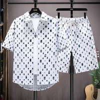 Ensemble 2 Pièces pour Homme, Survêtement, Chemise et Short, Streetwear, Harajuku, Respiré, Tenues Courtes, Été 4