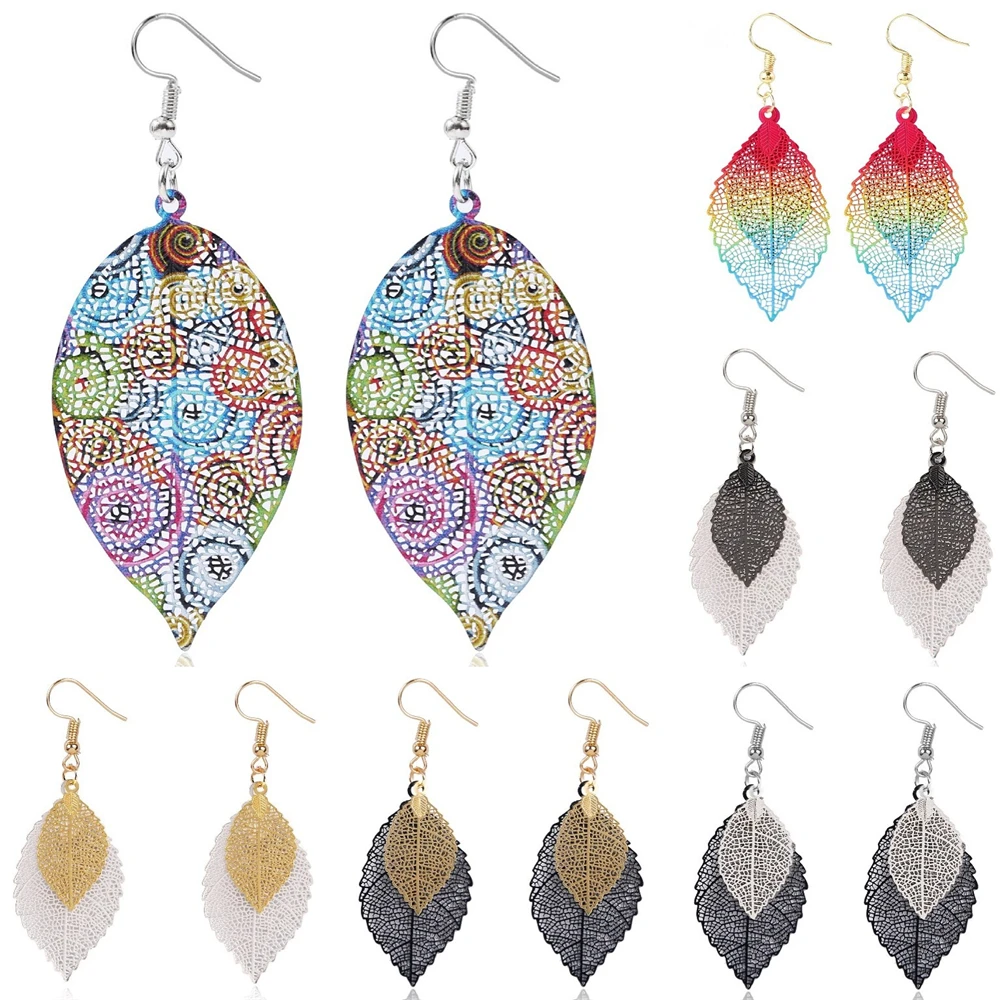 

Fashion Design Unique Natural Colorful Leaf Earrings For Women Bohemian Big Leaf Dangle Drop Earrings Women's Wedding Jewelry