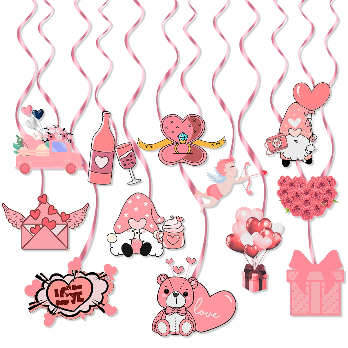 

Valentine's Day Spiral Banner Pink Rose Gift Faceless Doll Angel Hanging Ornaments Valentine's Day Party Decoration Pendant