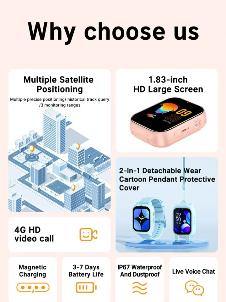 Awei H29 어린이 모바일 스마트워치, GPS 정밀 위치 영상 통화, 4G 네트워크 방수 등급, IP67 초장 배터리
