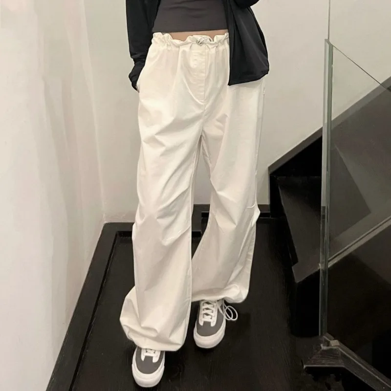 

Базовые Женские повседневные брюки Deeptown, белые мешковатые спортивные брюки с эластичным поясом, уличная одежда в Корейском стиле, летние брюки большого размера в стиле хиппи