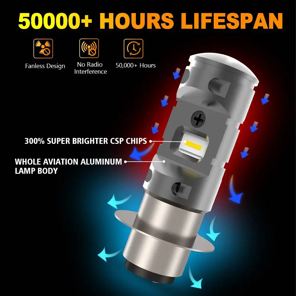 TOYUKI P15D-25-1 LED Motorcycle Light Hi/Lo Beam Conversion Kit for Motorbike ATV UTV Headlight 3000LM 12V 6000K