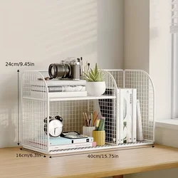 Tiered Desk Bookshelf Organizer - Durable Office and Student Storage Solution (White)