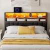 Hidden Storage Headboard with LED Lights, Ergonomic Upholstered Queen Headboard Only with Charging Station, 2 Outlets & 2 USB 6