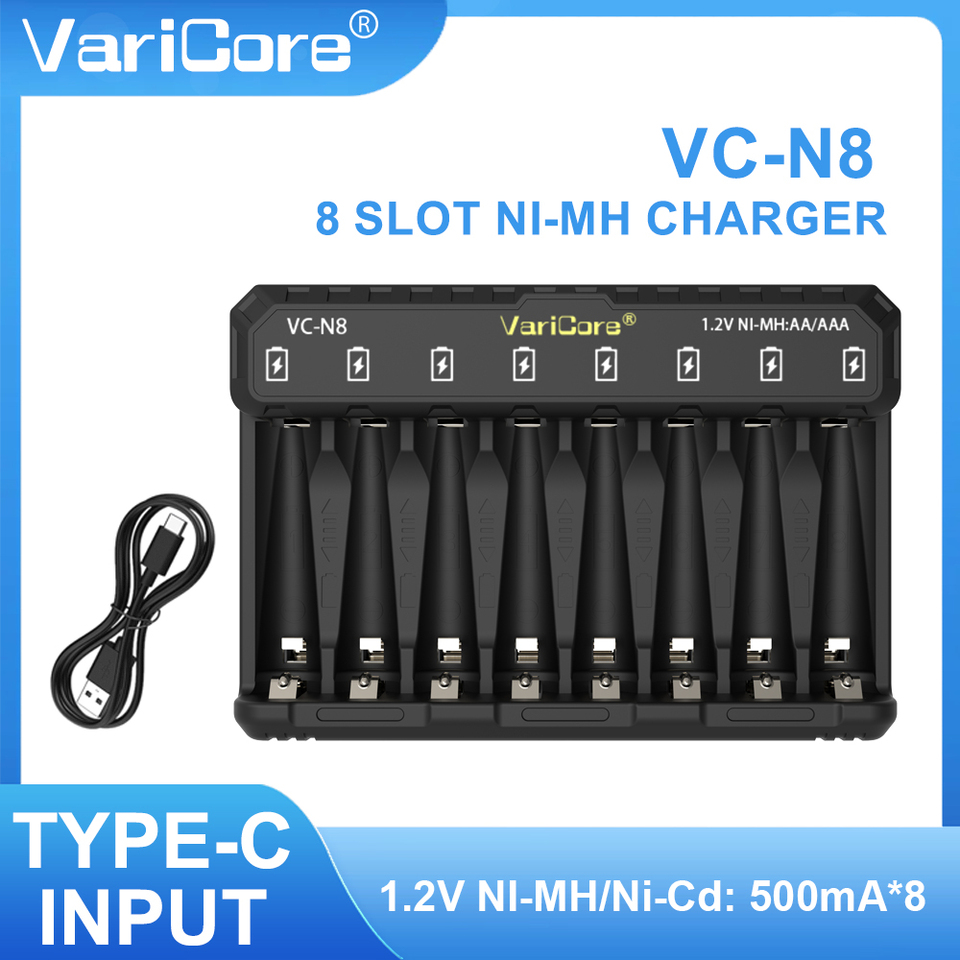 VariCore VC-N8 Smart Charger for Ni-MH Ni-CD AA AAA Batteries - Auto Shut Off Fast Charging Universal Battery Charger with Overc