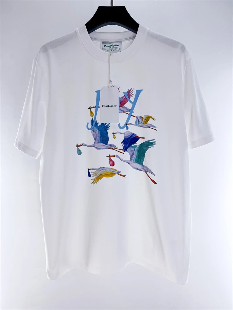 

2023 Casablanca T-shirt Men Women 1:1 High Quality Red-crowned Crane Thick Top Tees T Shirt