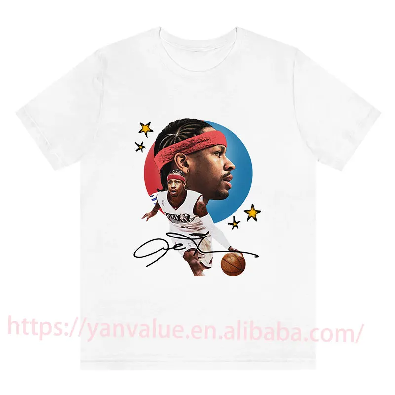 

Hot Sale Vintage Allen Iverson Graphic Print Tee Shirt Men Harajuku Cotton Summer O-Neck Short Sleeve Men's T-Shirts