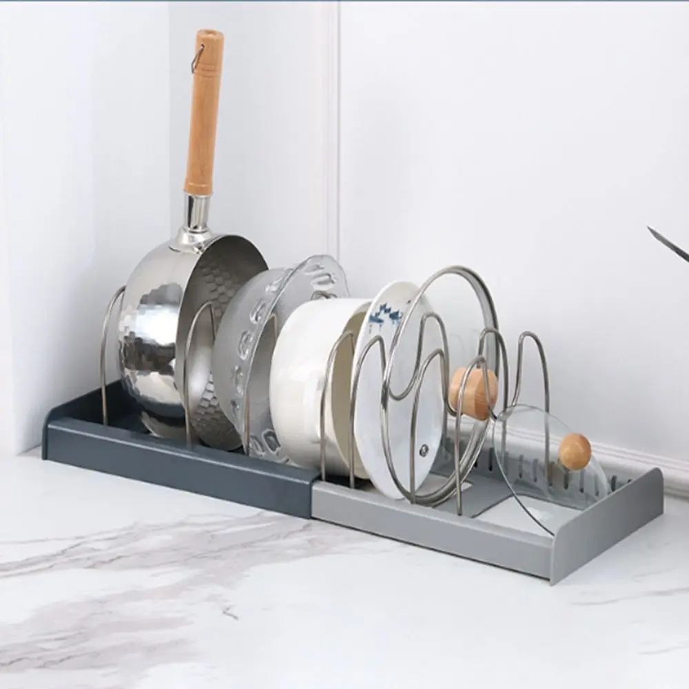 Stainless Steel Pot Lid Holder Adjustable Telescopic Dish Drying Rack Expandable Space Saving Cookware Dish Rack Cabinet