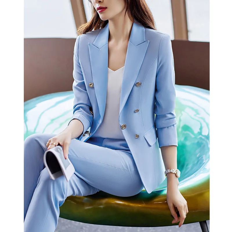 

Blue Suit Women's Spring and Autumn New Business Suit Dignified Goddess Fan High-End Fashion Leisure Suit Work Clothes