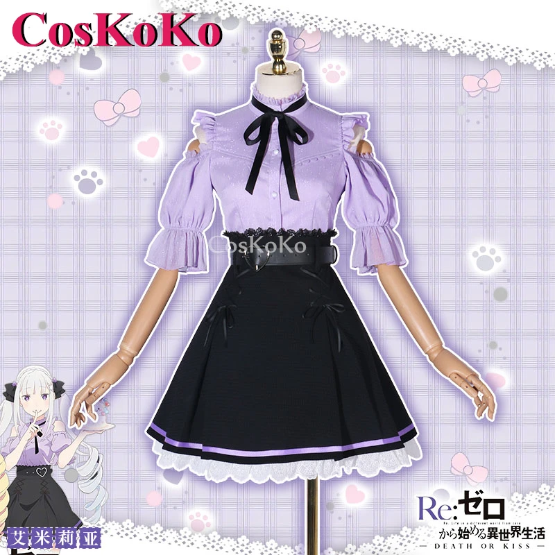 

CosKoKo Emilia Косплей Аниме Re:Life In A другой мир от нуля костюм милое Повседневное платье