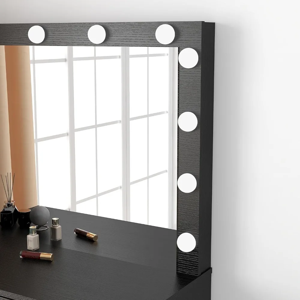 illuminated makeup vanity desk with mirror and storage drawer