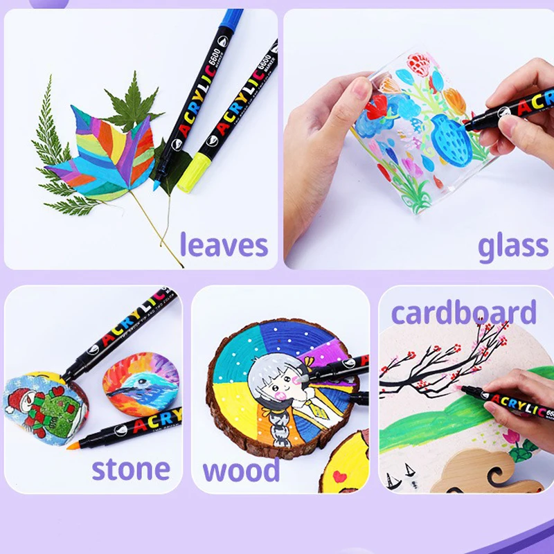 Sketching Markers Set Dual Brush Acrylic Paint Pens 84/36 Colors For Calligraphy Lettering Rock Glass Canvas Metal Ceramic Wood