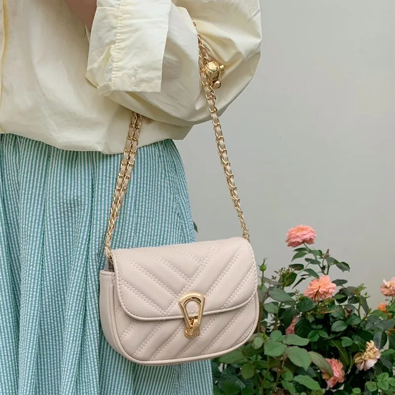 JIAERDI Sweet Chain Lock Shoulder Bags Women Exquisite Small Capacity Leather Crossbody Bag Ladies Elegant Gentle Underarm Bag