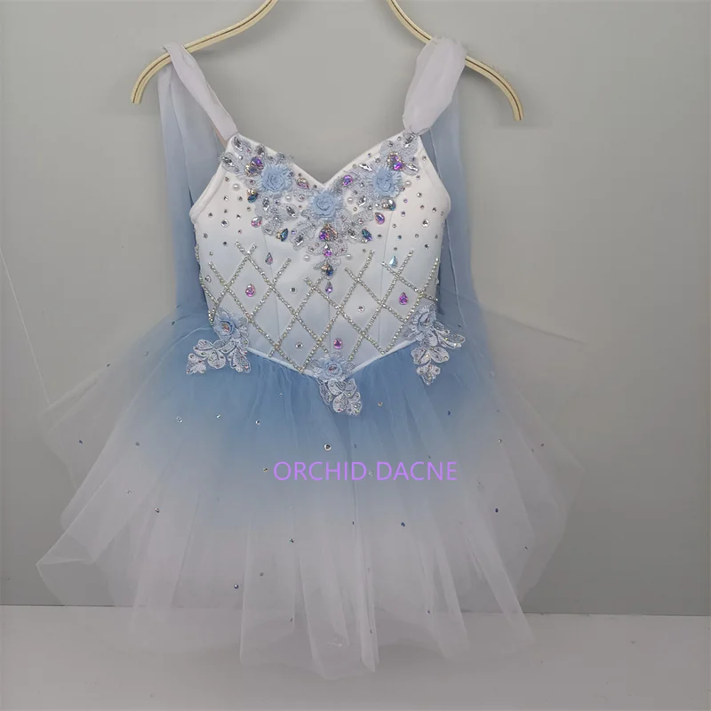 

Professional Kids Girls Modern Dance Performance Wear Dress Gradient Blue Talisman Cupid Lyrical Tutu Costumes