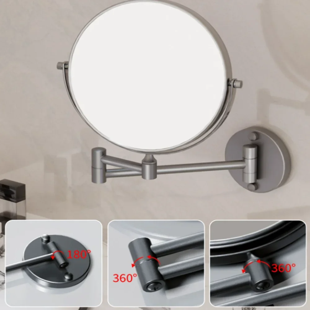 Telescopic Dressing Mirror Wall Mounted 8 Inch Magnifying Two-Sides Mirror Space Aluminum Black Makeup Mirror Cosmetic Lady Gift 5