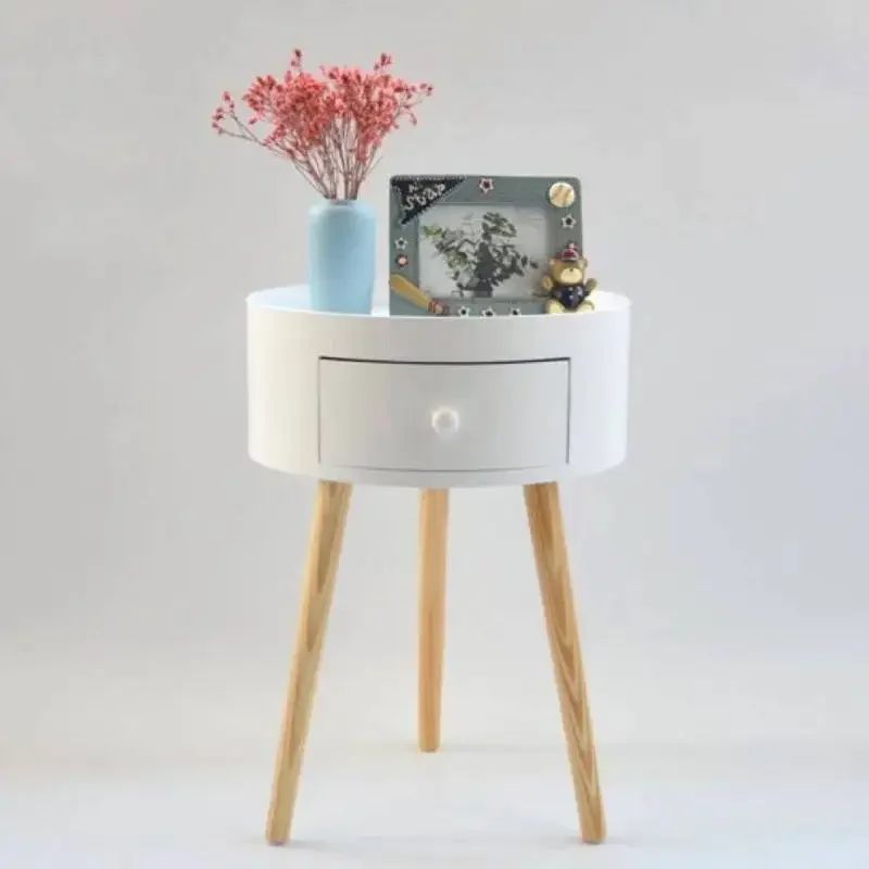 Bedside Cabinet Round Furniture Simple Modern Assembly Bedroom Nordic Style Children&lsquo;s Pink Sofa Side Table Small Circle Tables