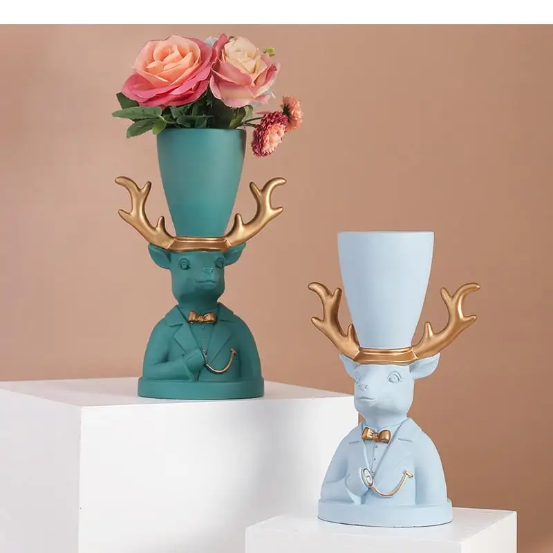 

Resin Animal Head Elk Deer Vase Flower Arrangement Accessories Modern Home Decoration Handicraft Furnishings Animal Sculpture