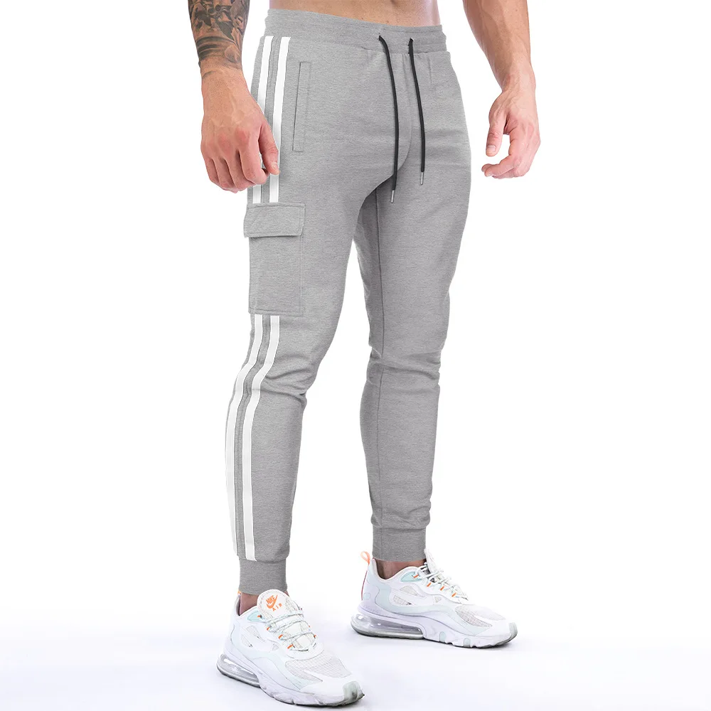 Muscle exercise solid color fitness leggings work clothes sanitary cargo pants men joggers