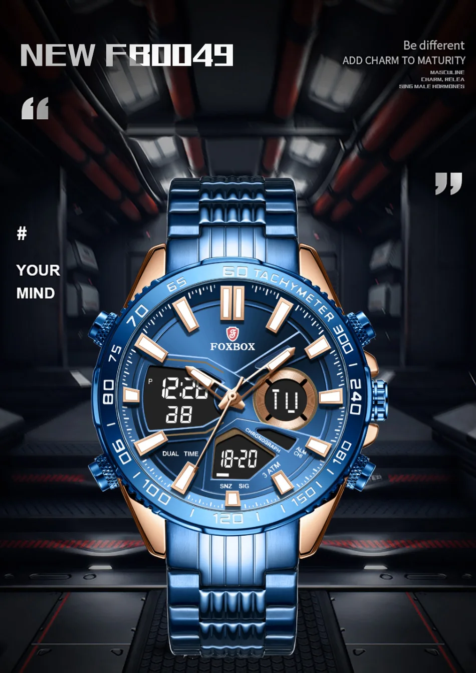Men Watches Quartz Digital Male Clock Military Sport Blue Stainless Steel Man's Wrist watch_voghion.com
