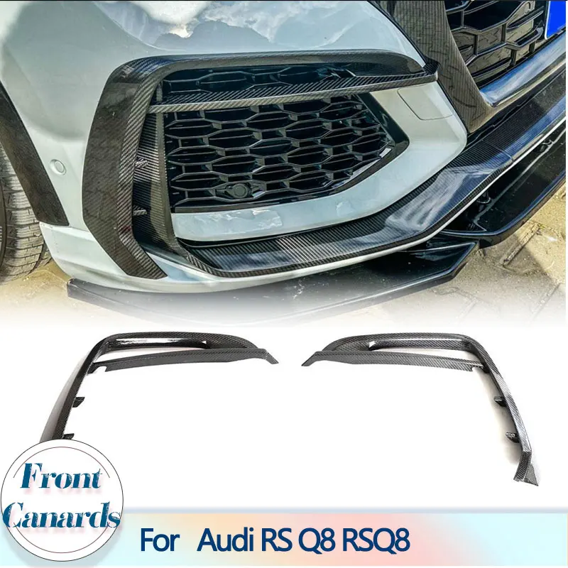 

Передний бампер автомобиля, противотуманные фары, крышки для Audi RS Q8 RSQ8 Sport Utility 4-дверный 2020-2023 углеродное волокно, передние плавники, отделка