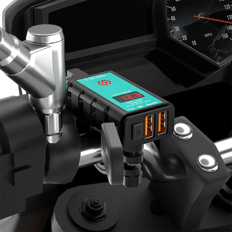 12/24V Motorcycle Charger SAE Plug To USB+Type-C Mobile Phone Charger Adapter PD Fast Charging Waterproof Switch Wit