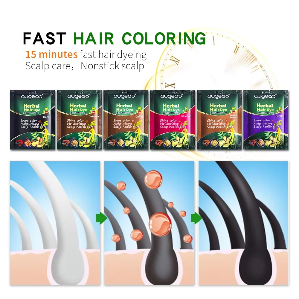 Herbal Natural Plant Hair Dye Shampoo Fast Grey Hair Dyed Black  6 Color Coffee Red Purple Salon & Home Hair Color 30/500ml 4