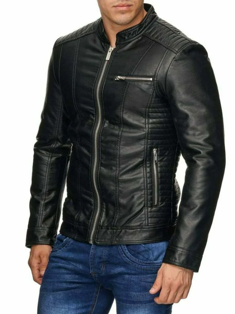 Genuine Black Lambskin Leather Lightweight Men Leather Quilted Jackets Streetwear Men Clothing