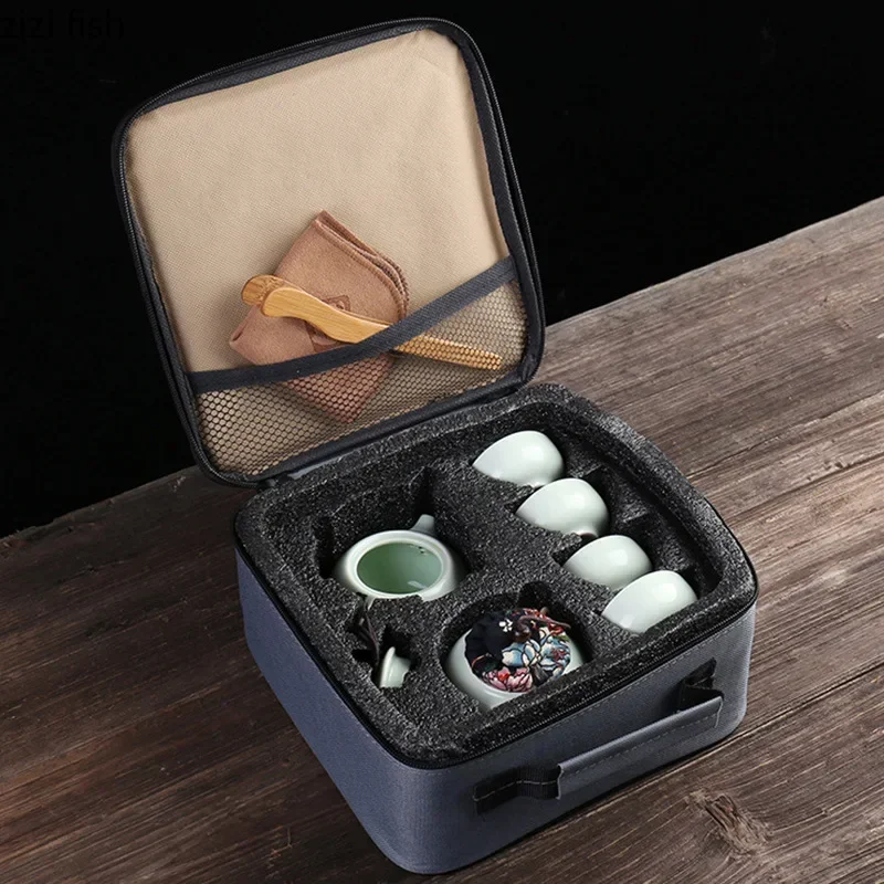 طقم شاي سيراميك محمول للسفر