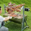Rotisserie Grill Electric Motor Charcoal Spit Grill Stainless Steel Roaster/Lockable Wheels for Camping Outdoor 2