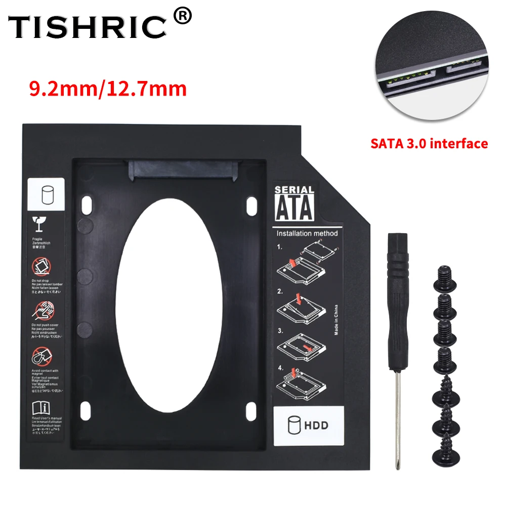 TISHRIC 알루미늄 2차 두 번째 Hdd 캐디 9.5mm 12.7mm Optibay SATA 3.0 2.5'' SSD DVD CD-ROM 인클로저 어댑터 하드 디스크 드라이브 케이스