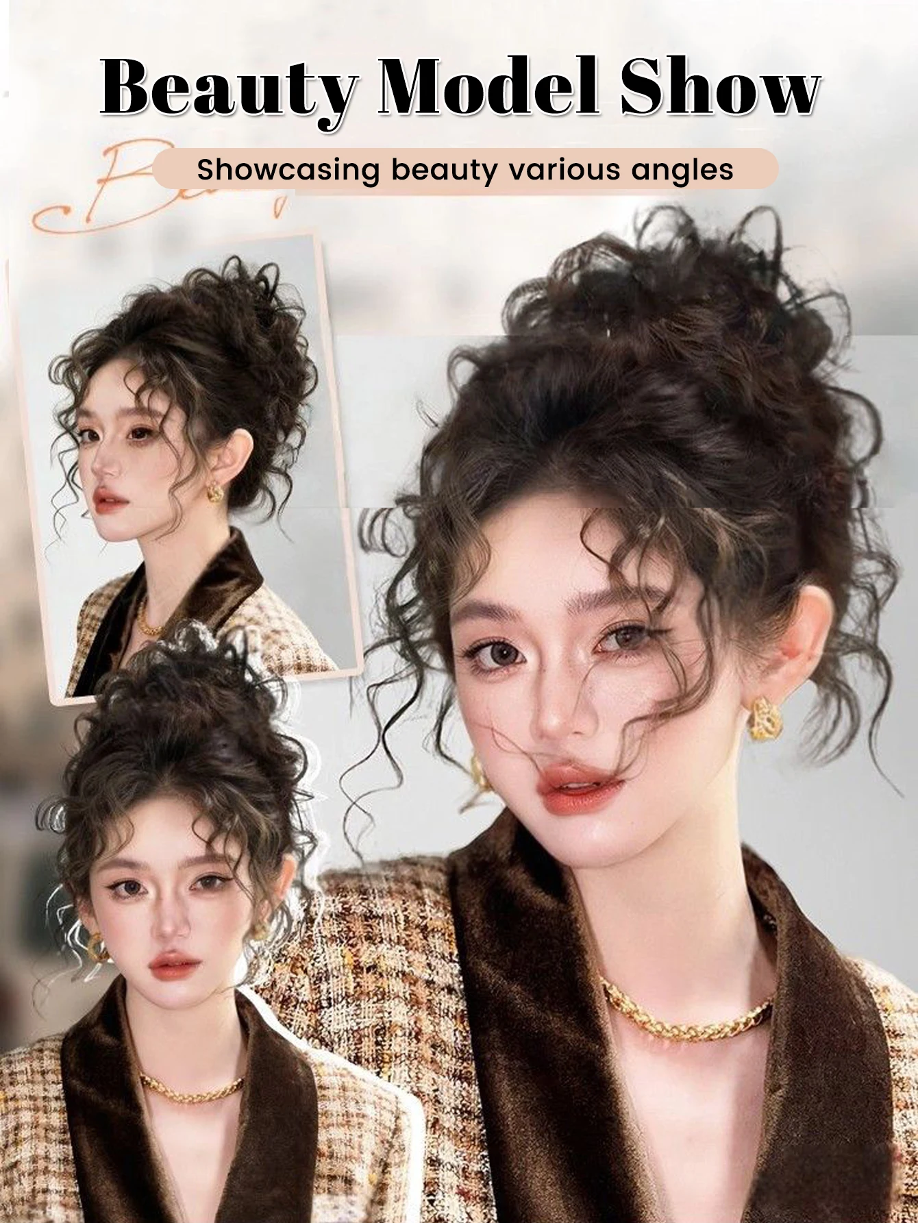 Synthetic Curly Hair Bun Wig for Women Daily Party Use