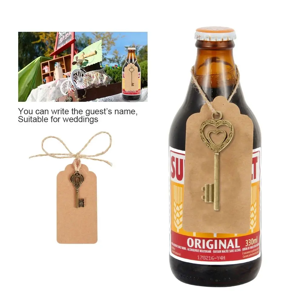 40pcs Key Bottle Opener wedding gifts for guests Copper Color Skeleton Key Beer Bottle Opener with Personalized Sticker Cards