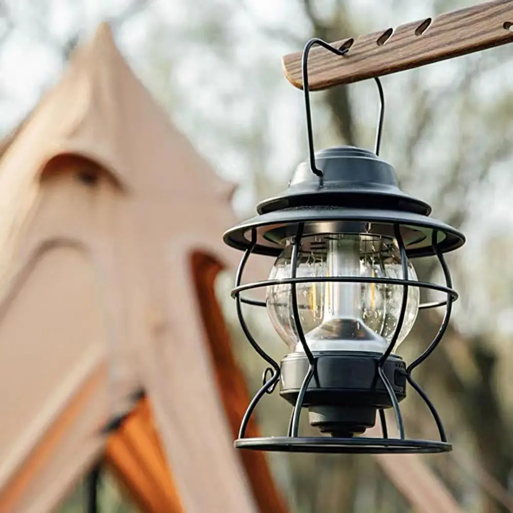 

Camping Lantern Retro Rechargeable Tent Lantern Waterproof Stepless Dimming High Brightness LED Emergency Light Lamp for Camping