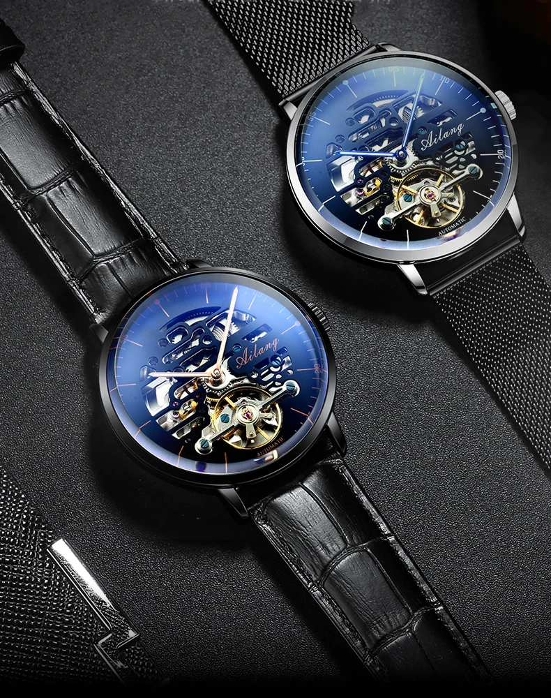 AILANG Nuovo di zecca, orologio meccanico alla moda per uomo, cinturino in pelle, impermeabile, luminoso, automatico, tourbillon_voghion.com