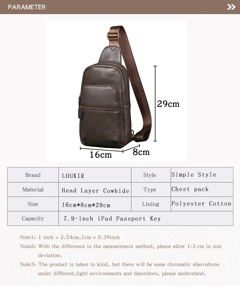 LUOKIR Herren-Brusttasche aus Leder, modisch, lässig, kleiner Rucksack, weiches Leder, Umhängetasche, Rindsleder, Umhängetasche – Detail 2