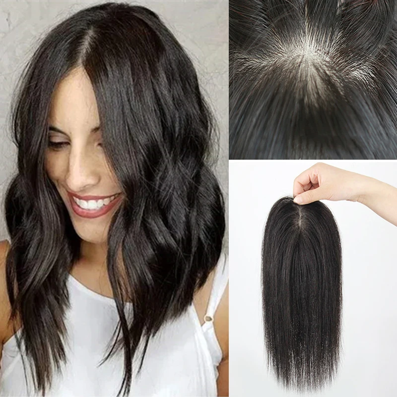 

Silk Skin Base Topper Women European Hair Toupee 4 Clips In Hair Topper Fine Hairpiece Natural Scalp Base