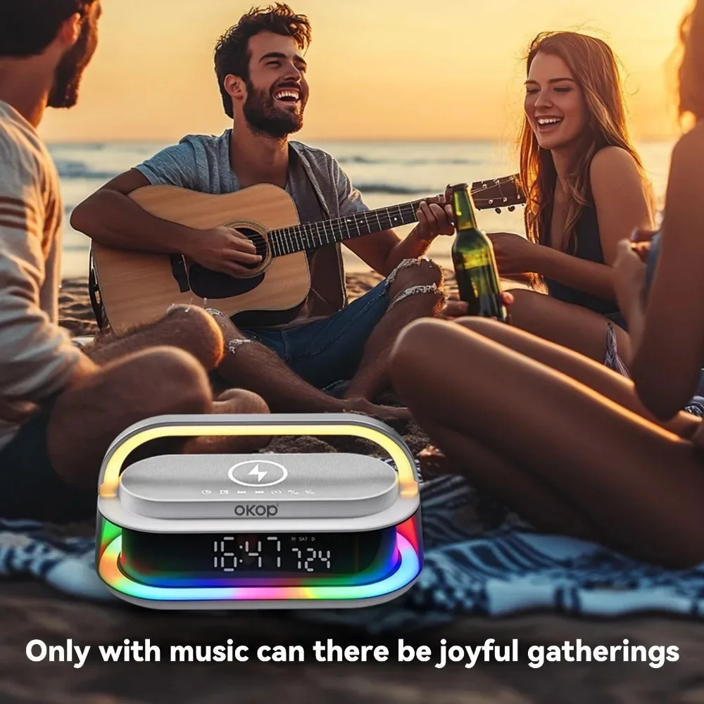 Bluetooth Lautsprecher Mit Kabellosem Ladegerät Und Wecker Rgb_voghion.com