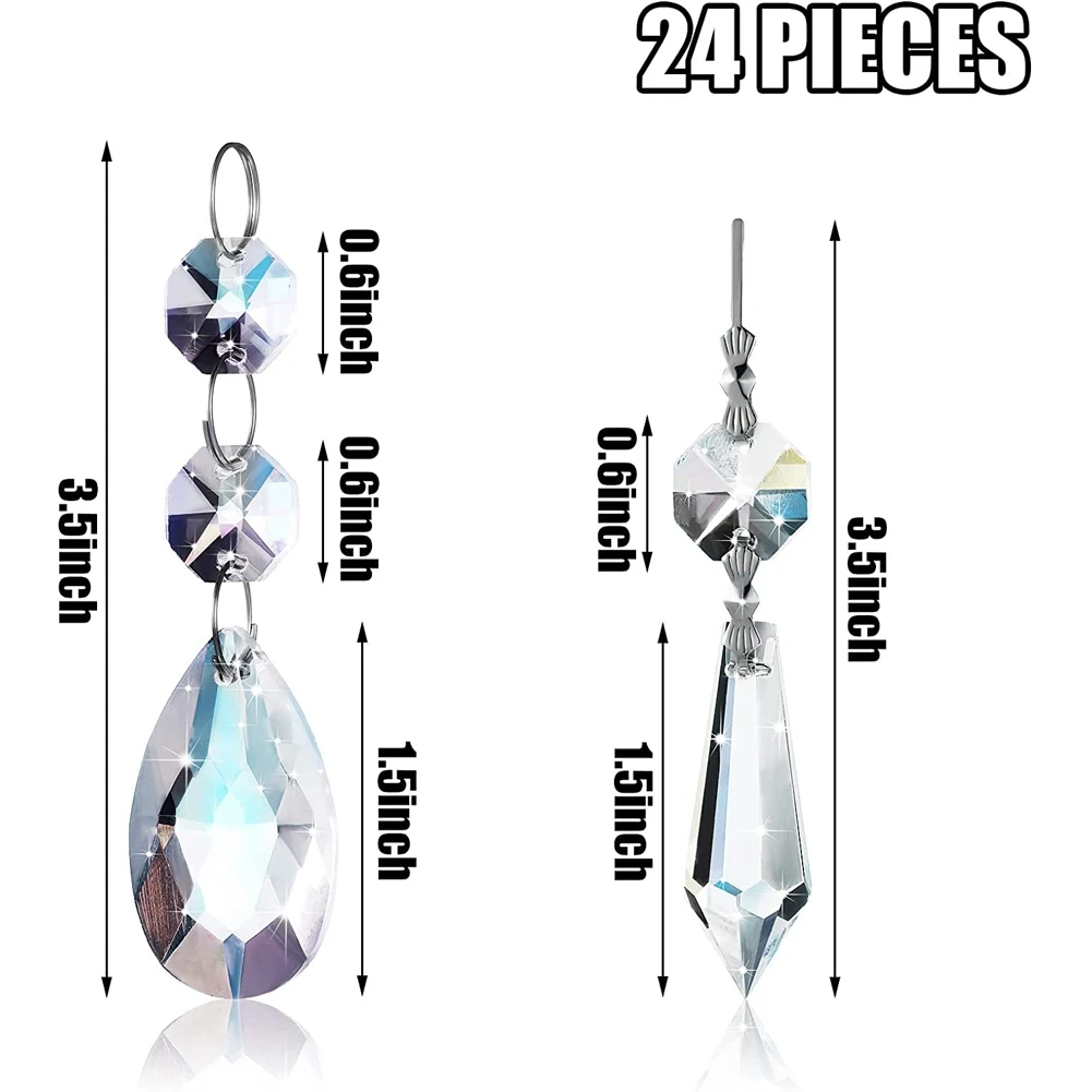 

24 Pcs Chandelier Crystal Prisms Pendants Set 38 mm Clear Teardrop Icicle Chandelier Crystals Parts Replacement Crystals