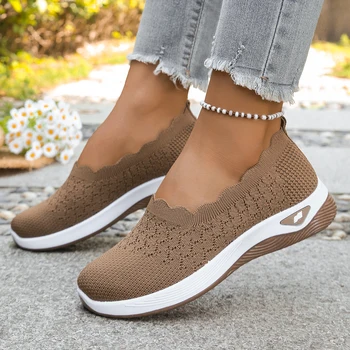 Women shoes Orthopedic Knit Walking Shoes Breathable Slip-On Loafers Soft Non-Slip Wedge Sneakers Comfortable Casual Footwear