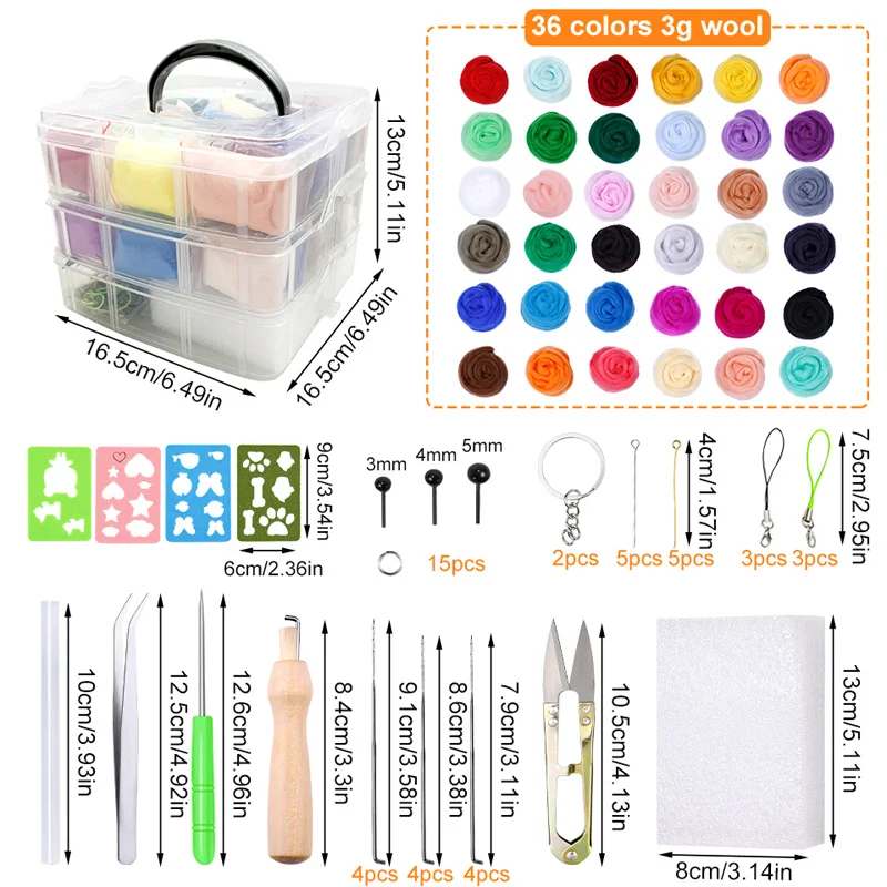 Needle felting painting kit Needle felting kit Needle felting pad Wool felting kit IMZAY 36 Colors Wool Roving Felting Needles Set With Finger Cot 3 Sizes Felting Needles Foam Pad DIY Beginner Craft Tools Kit