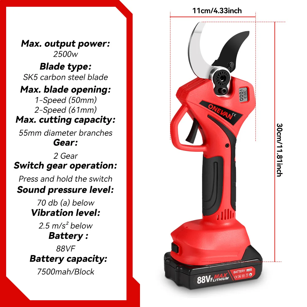55mm Brushless Electric Pruning Shear 2 Gears Cordless Electric Scissors Fruit Tree Bonsai Pruning Cutter For Makita 18V Battery 2