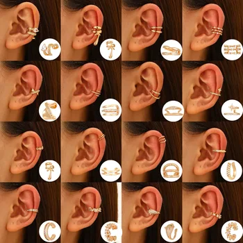 Korean Crystal Clip Earrings For Women Without Hole Jewelry 2025 Trending Luxury Fake Single Ear Bone Clip Earrings Ear Cuffs