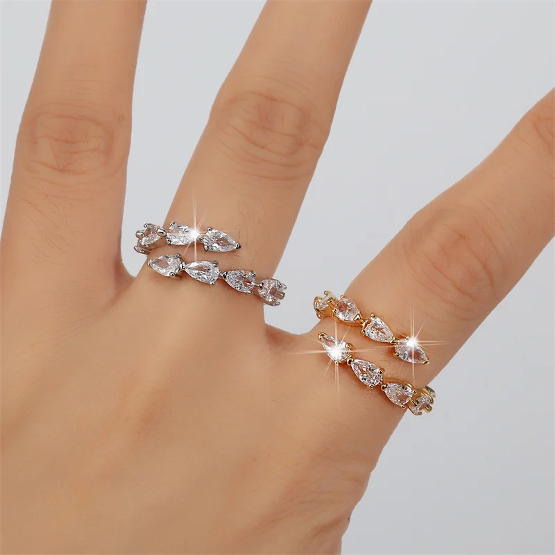 ZAKOL Fashion Yellow Square Zirconia Open Rings for Women Shinny CZ 3 Layers Irregular Ring INS Party Wedding Jewelry 3