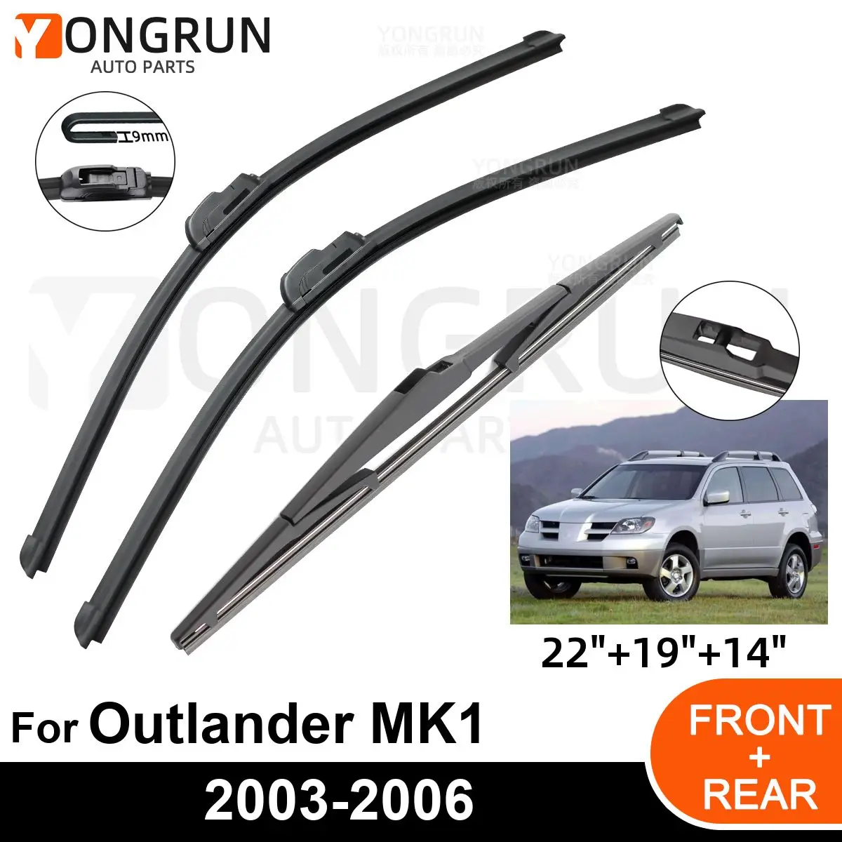 

3PCS Car Wiper for Mitsubishi Outlander MK1 2003-2006 Front Rear Windshield Windscreen Wiper Blade Rubber Accessories