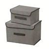 1pc Imitation Linen Fabric Storage Box Foldable Portable Dustproof Storage Bin With Lid Clothes Sundries Storage Organizer 5